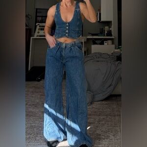 Free People Vintage-Inspired Wide Leg Blue Denim Jeans Size small
